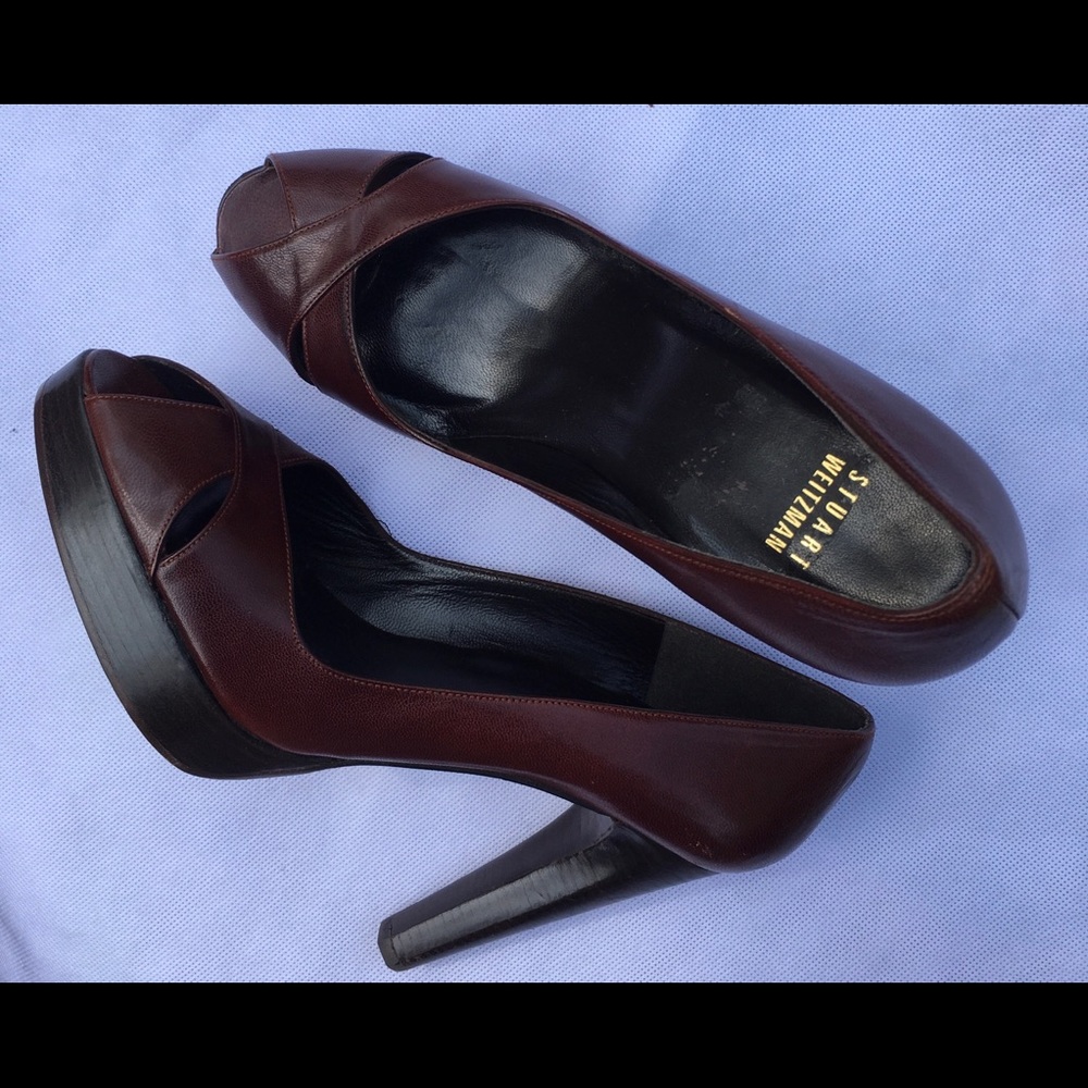 Stuart Weitzman Brown Peep Toe Heels size 8.5 - Picture 2 of 9